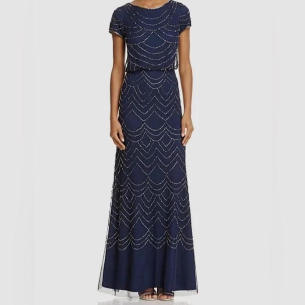 Adrianna Papell Navy Beaded Blouson size 12 Gown
